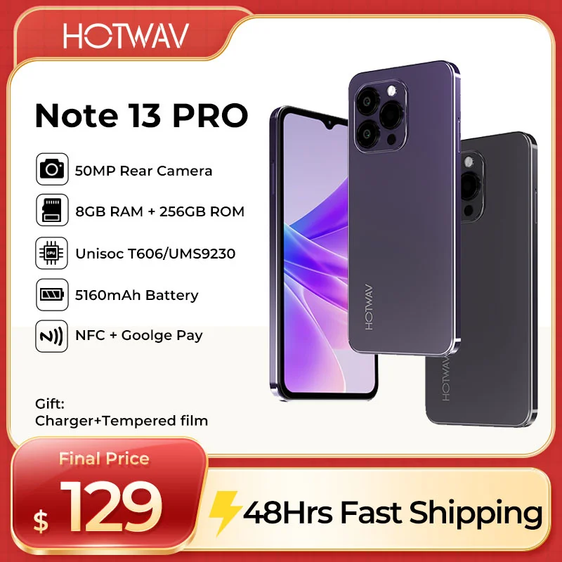 Original HOTWAV Note 13 Pro Smartphone Android 13 6.6'' HD+ 90Hz Refresh Rate 16GB(8+8)+256GB 50MP Camera 5160mAh Cellphone