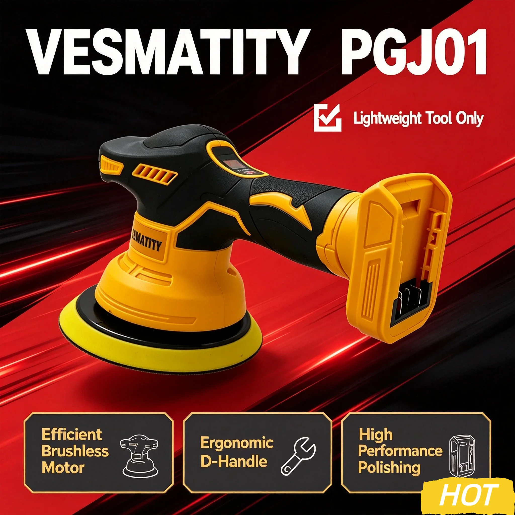 Vesmatity Auto Car Waxing Polisher Cordless 8 Gears Digital Display Electric Polishing Machine 18V Battery Pro Max Plus