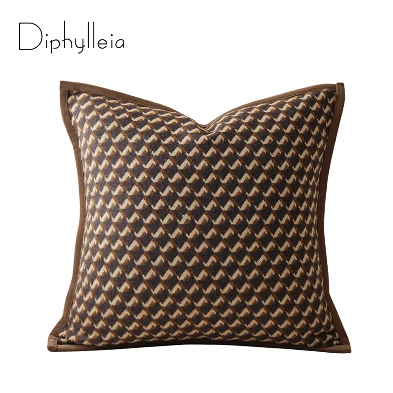 Diphylleia FF Casa Style Luxury Wool Classic Cushion Cover Terracotta Brown Geometric Decorative Pillow Case For Sofa Couch Bed