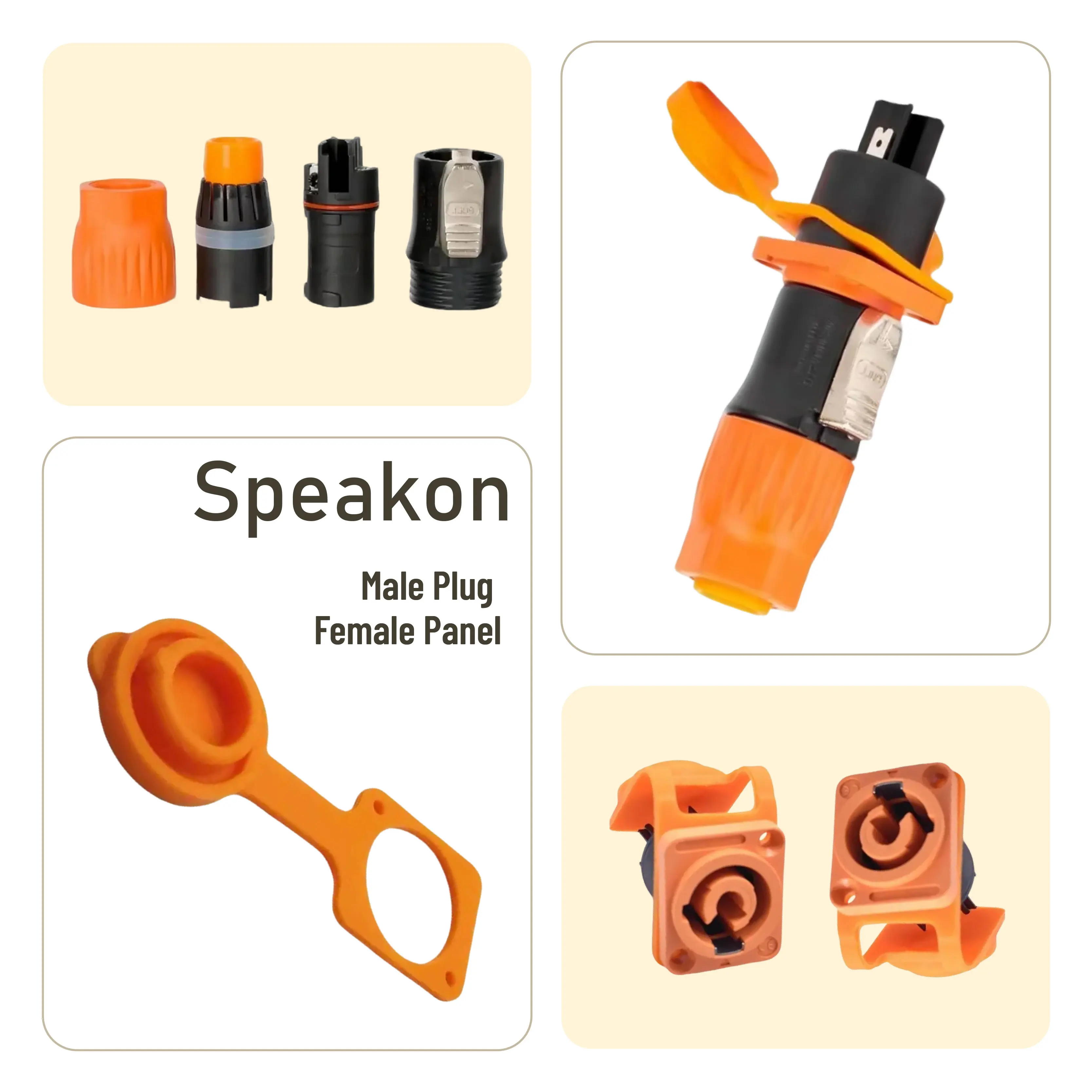 

IP65 Waterproof 3Pin Aviation Plug Socket 20A Orange Circular Square Connector