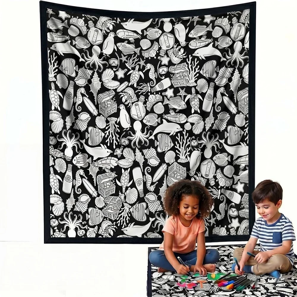 Pet Lover Doodle Blanket Different Dog Breeds Sketch Blanket Warm Flannel Blanket for Kids Bedroom Decor