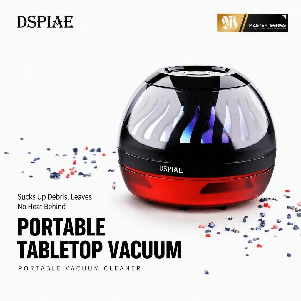 【2026 New】DSPIAE HC-W Portable Tabletop Vacuum Cleaner RGB Light Long Battery Type-C for Model Dust Residue