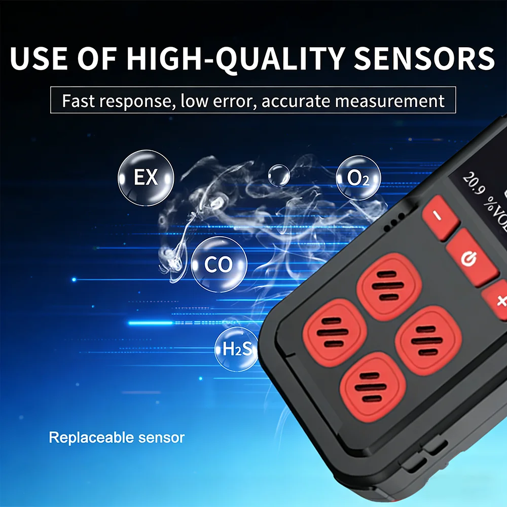 MS02 Gas Detector 4 Gas Monitor(H2S CO LEL O2)Vibration Visual Audible Alarms Long Battery Life Safety Explosion-Proof for Work