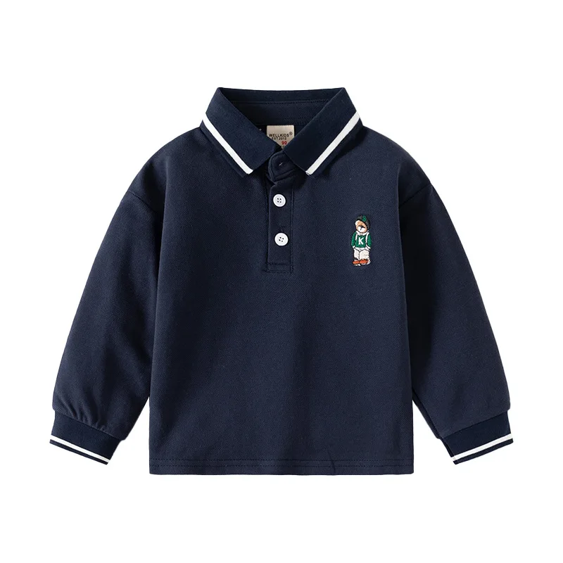 Boys Polo Shirts Long Sleeve 100Cotton Spring Autumn Kids Clothes Cute Bear Boutique Toddler Boy Polo Shirt 1 to 2 3 4 5 6 Years