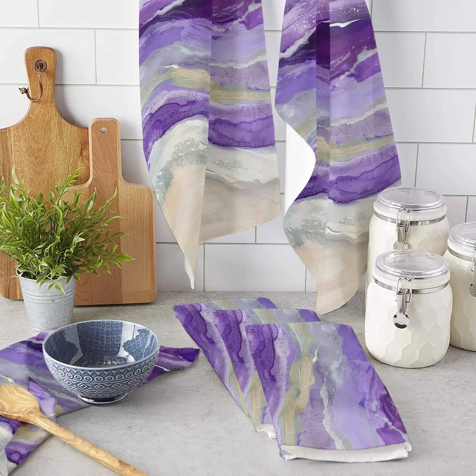 Wave Gradient Abstract Purple Microfiber Towel Absorbent Kitchen Cleaning Cloth Dish Towel Household Cleaning Towel