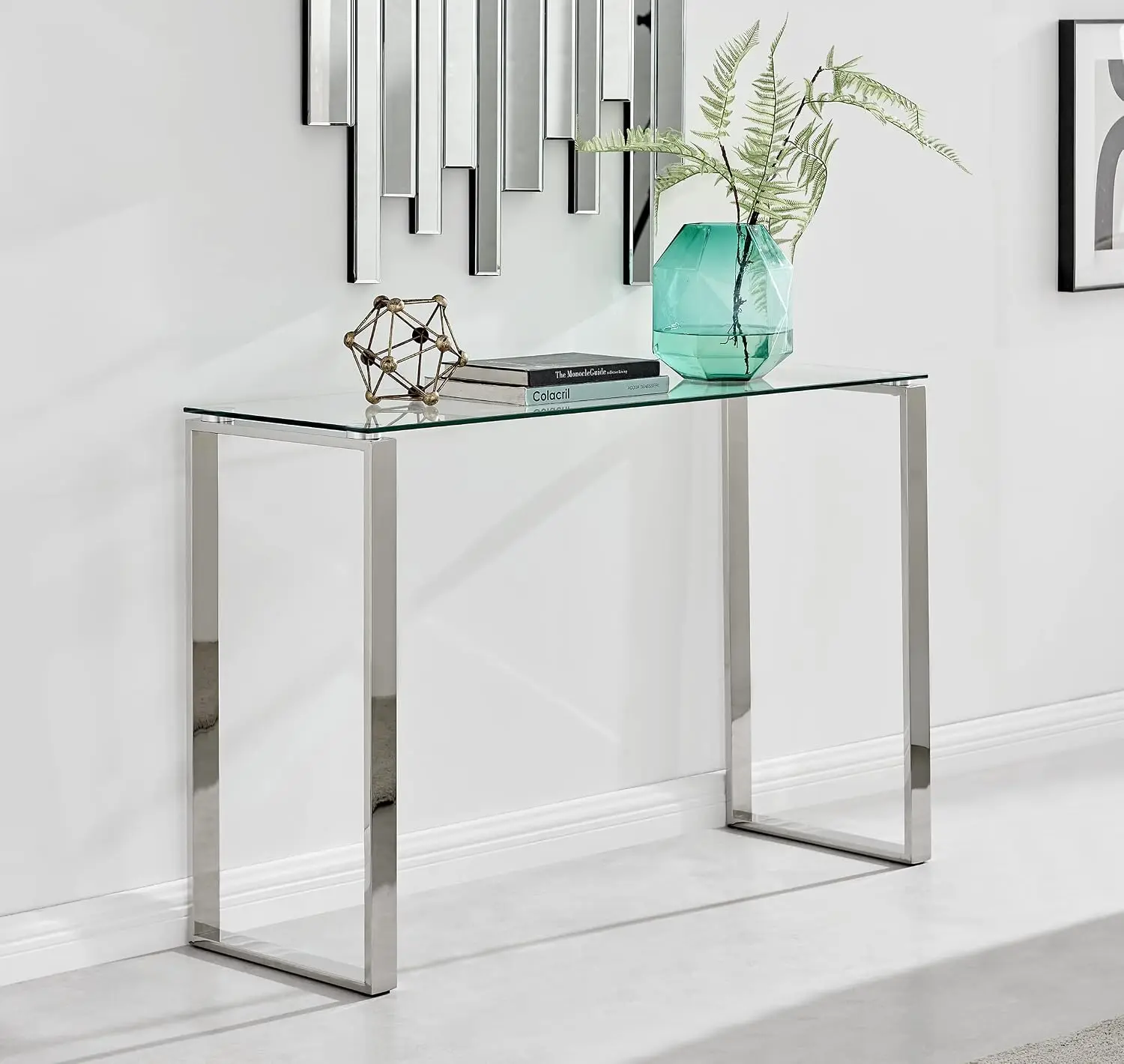 Mirrored Glass Console Table with Chrome Metal Legs for Hallway Entryway Vanity Desk, Customized