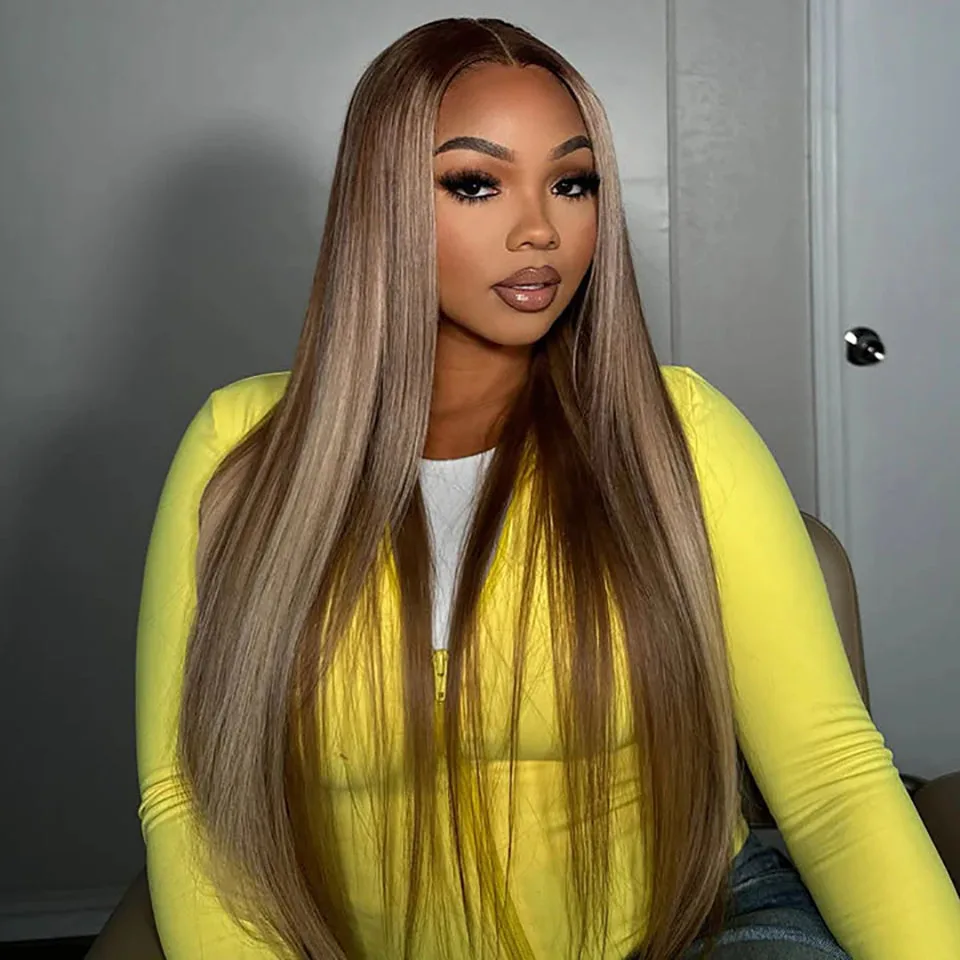 

Парик из натуральных волос Tuneful Salon Quality Toned Platinum с оттенком Mushroom Brown, 13x6 HD Lace Frontal, цветные парики Rich Girl
