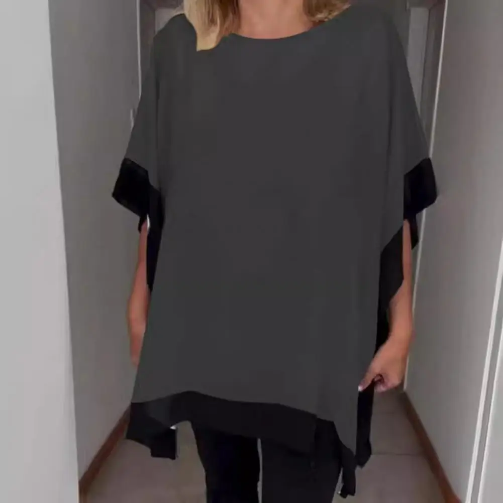 Classy Commuting Top Stylish Women's Summer Casual Tops with Batwing Sleeves Color Block Design Loose Fit Trendy for Streetwear