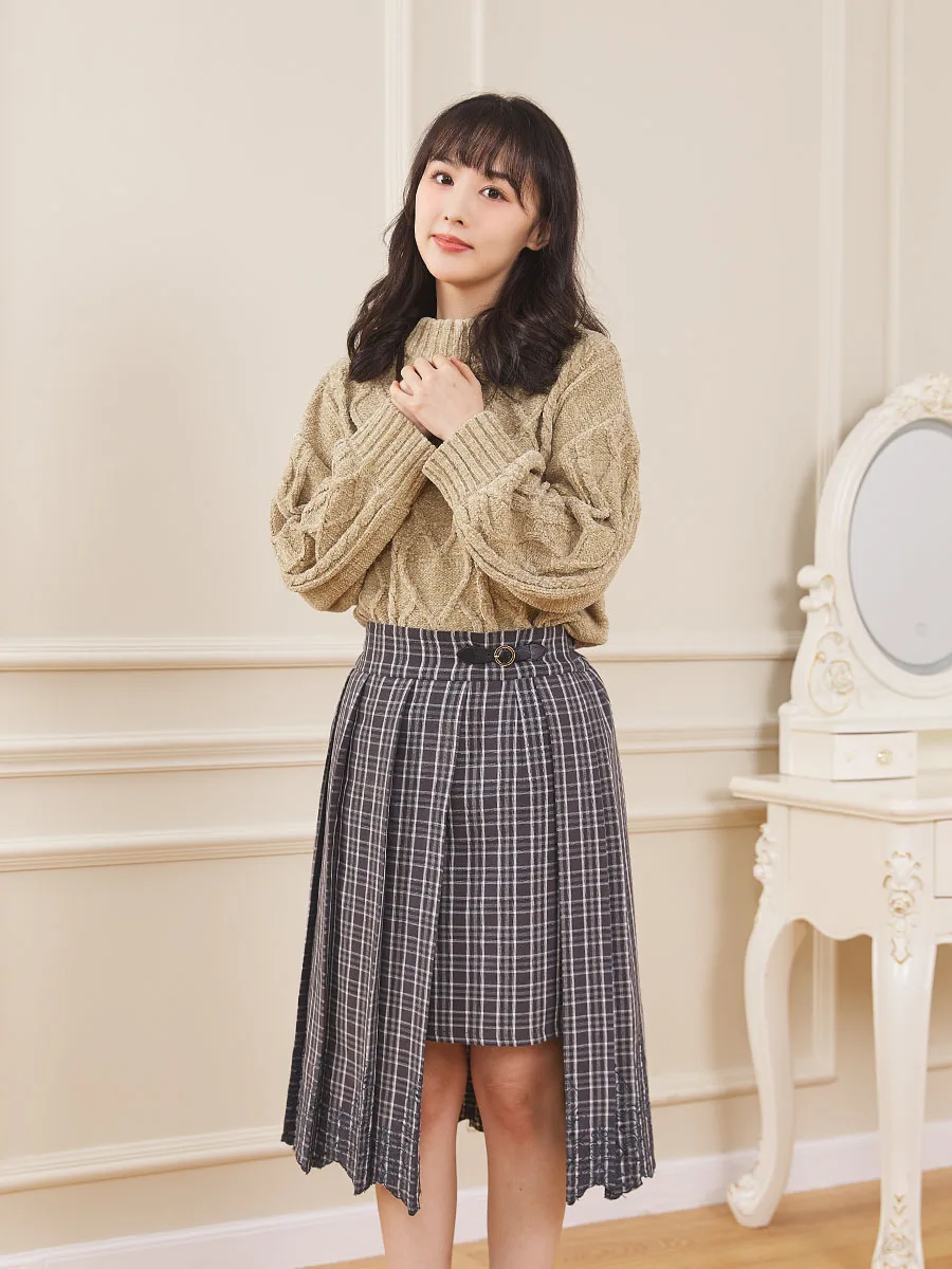 

Юбка женская классическая в клетку с асимметричным подолом, металлический синий принт, для повседневной носки, средняя талия