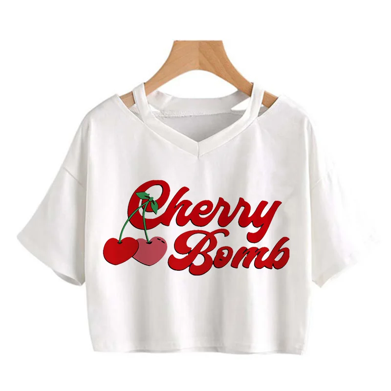 Brooklyn Strawberry Cherry Crop Top Casual T-Shirts Gothic Tee Shirt 90s Cropped Tshirt Women Summer Tops Streetwear Clothes