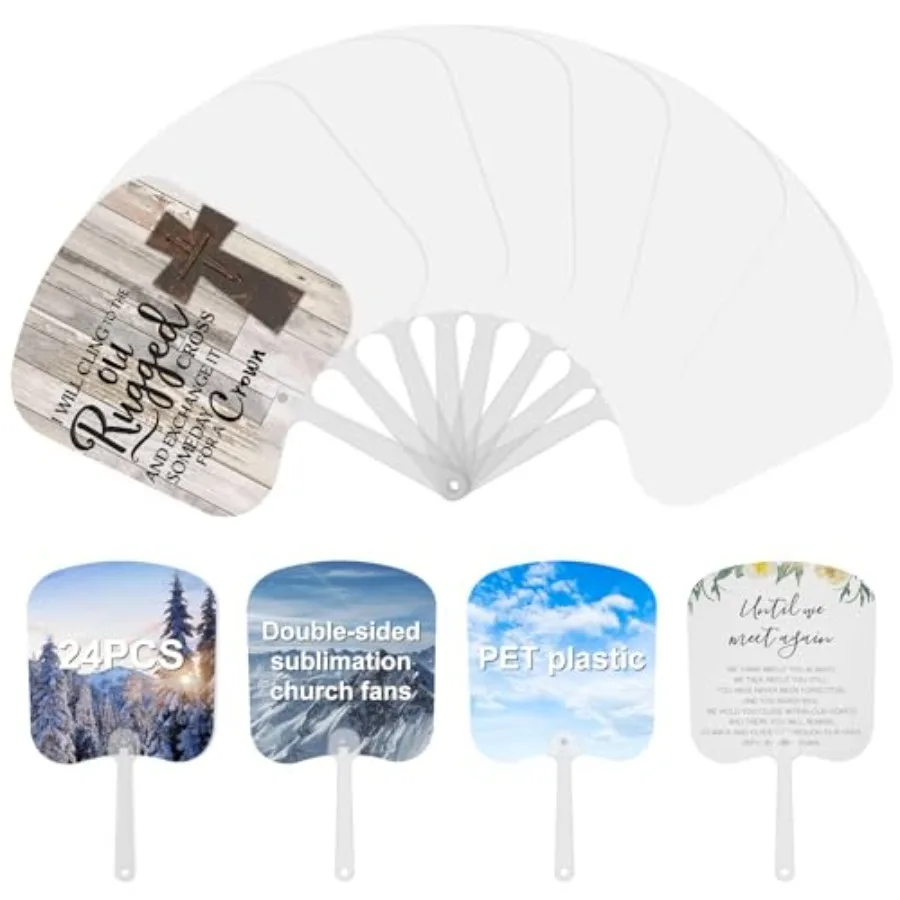 

12 Pieces Church Fans Handheld Set, Double-sided Sublimation Fans Blank PET Plastic Blank Handheld Fan for Church Parties and C