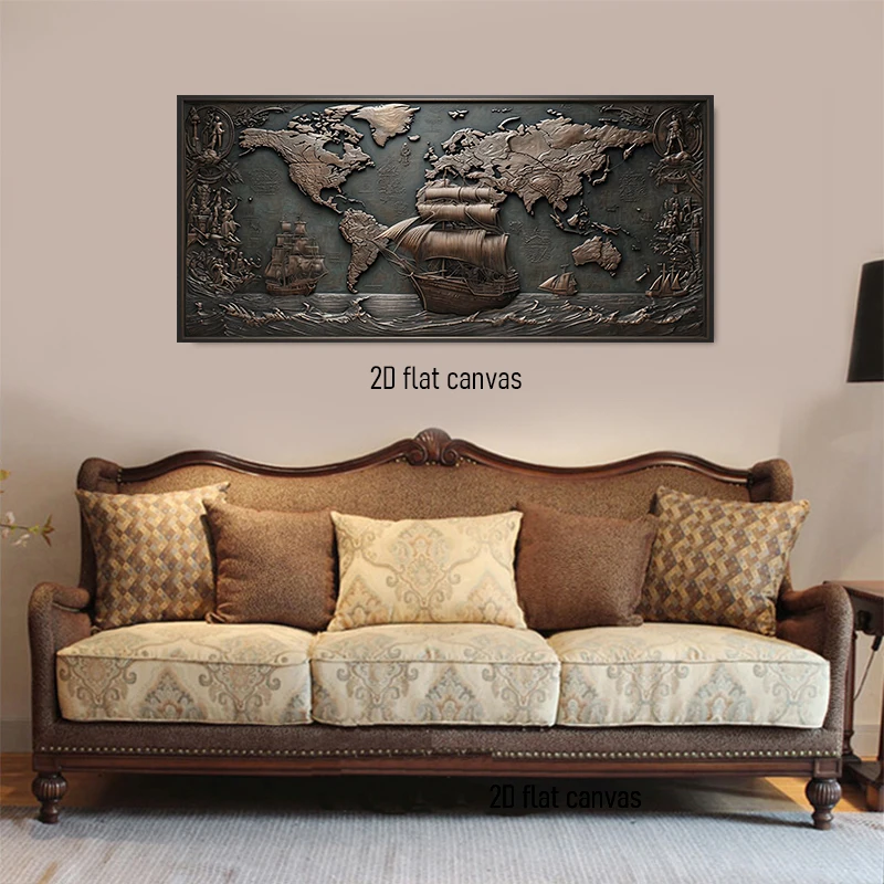 1 قطعة نحت البرونزية الرجعية خريطة العالم اللوحة الزخرفية ثلاثية الأبعاد الإغاثة الملاحة موضوع قماش اللوحة غرفة المعيشة دراسة مدخل Wa #5