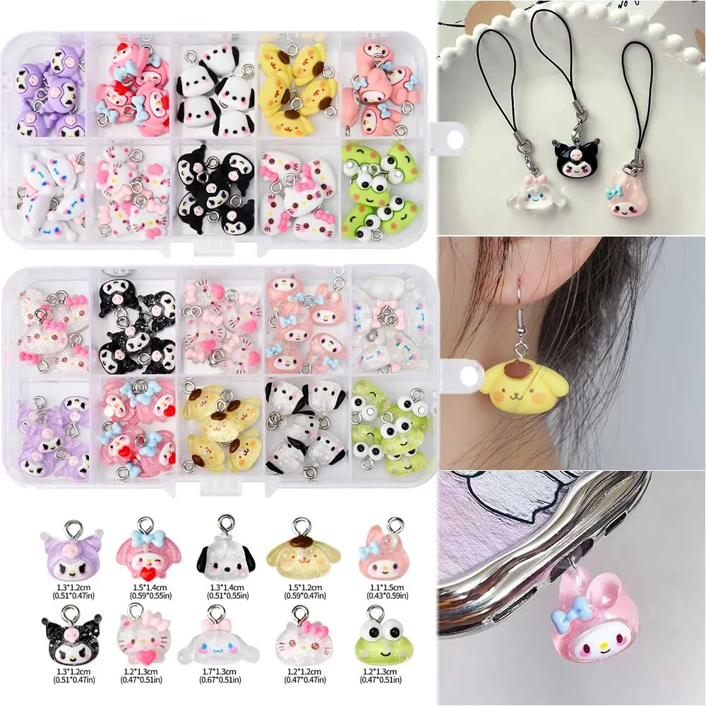 35/50Pcs Kawaii Hello Kitty Kuromi Nail Charms Sanrio Series Melody Big eyed frog Flatback Rhinestones For DIY Phone Case Manicu