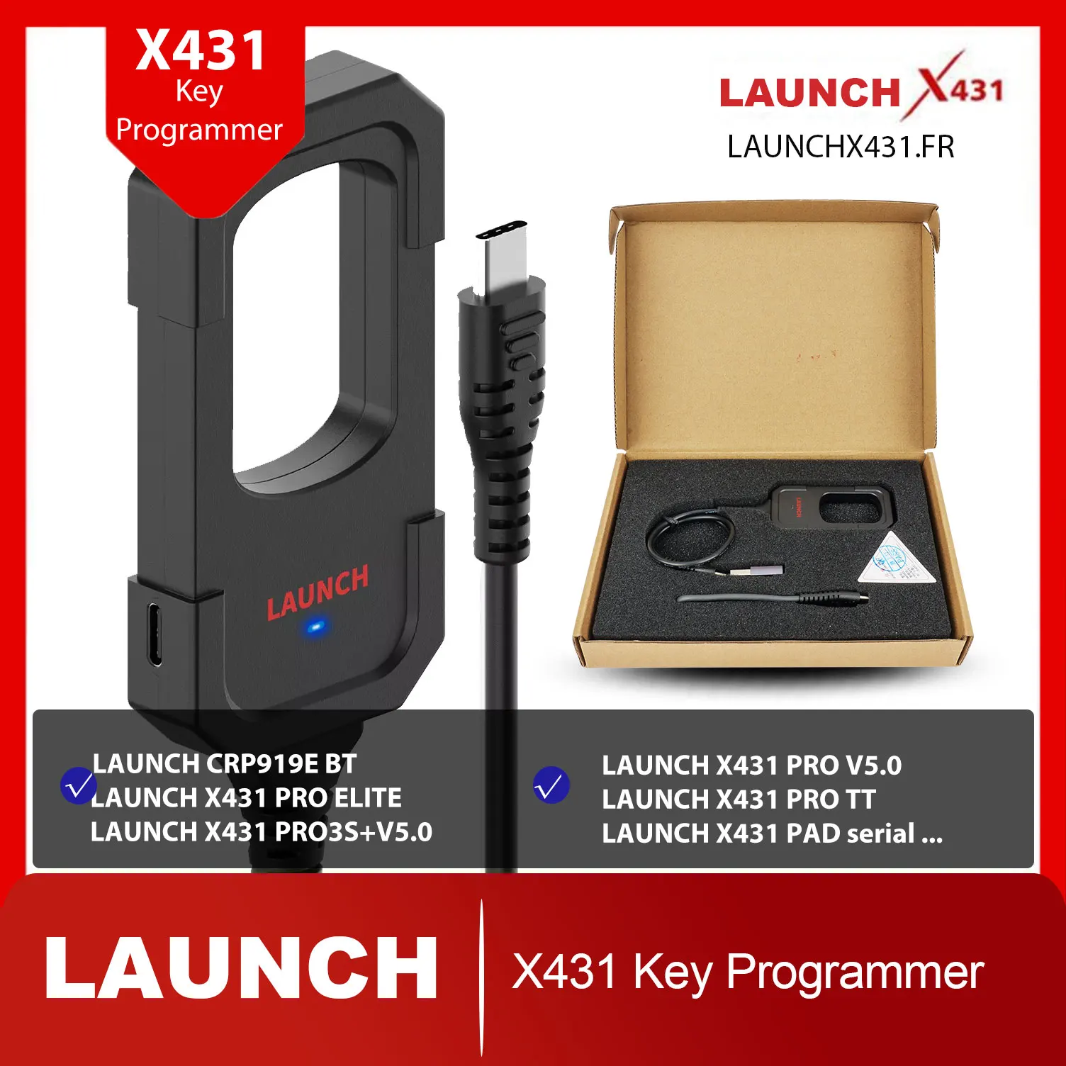 Outil de programmation de clés et de création de télécommandes LAUNCH X431 compatible avec la tablette LAUNCH X431