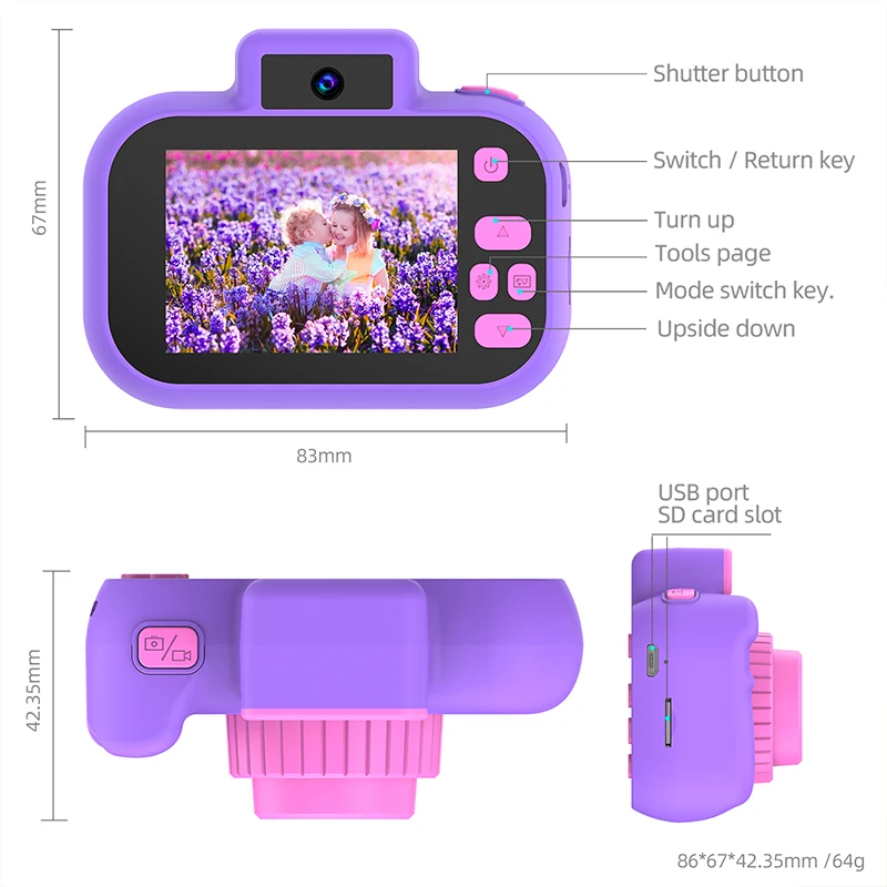 Micro cámara de juguete para niños, cámara de Selfie multifuncional, videocámara de Video Digital portátil para niños pequeños, carga USB para regalo de vacaciones