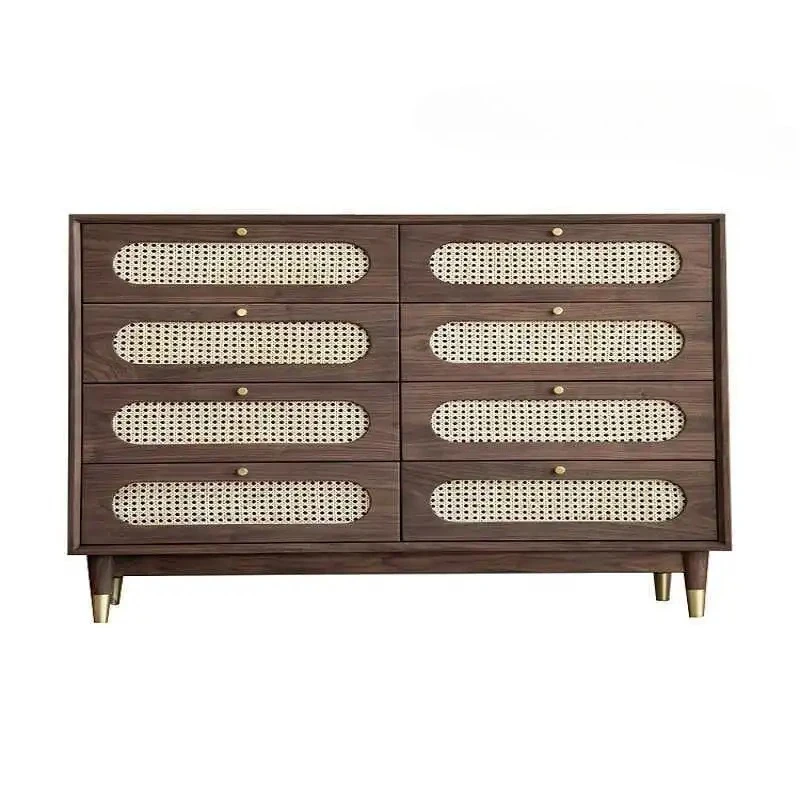 

Retro black walnut chest of drawers Rattan chest of drawers Cherry wood bedside bedside bedside cabinet Ancient style