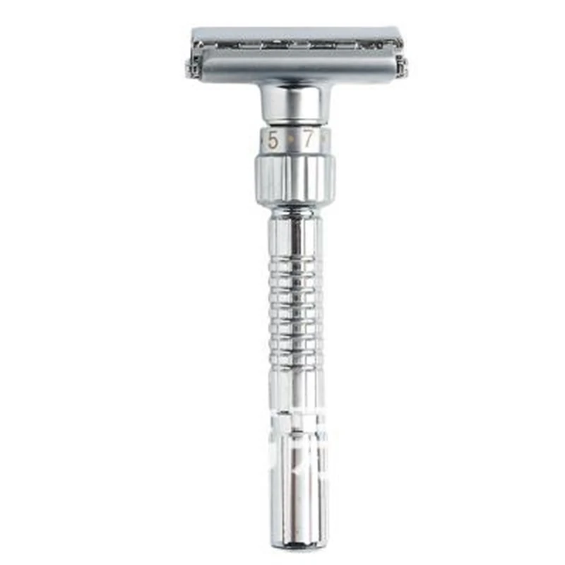 ABBK Adjustable Double for Edge Safety for Razor for Men Classic Manual Shaver with Travel Box and 5 Blades Silver