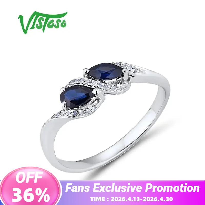 

VISTOSO Gold Rings For Women Genuine 14K 585 White Gold Ring Sparkling Blue Sapphire Luxury Engagement Anniversary Fine Jewelry