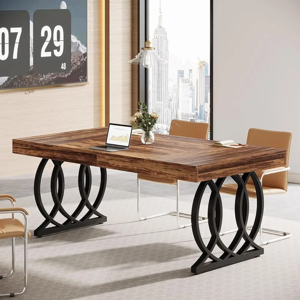 

5 t Conerence Table or 4 to 6, 63-Inch RecMeeting Table ern Computer Desk with Metal Base, Businurniture or Home Oice, Boardroom