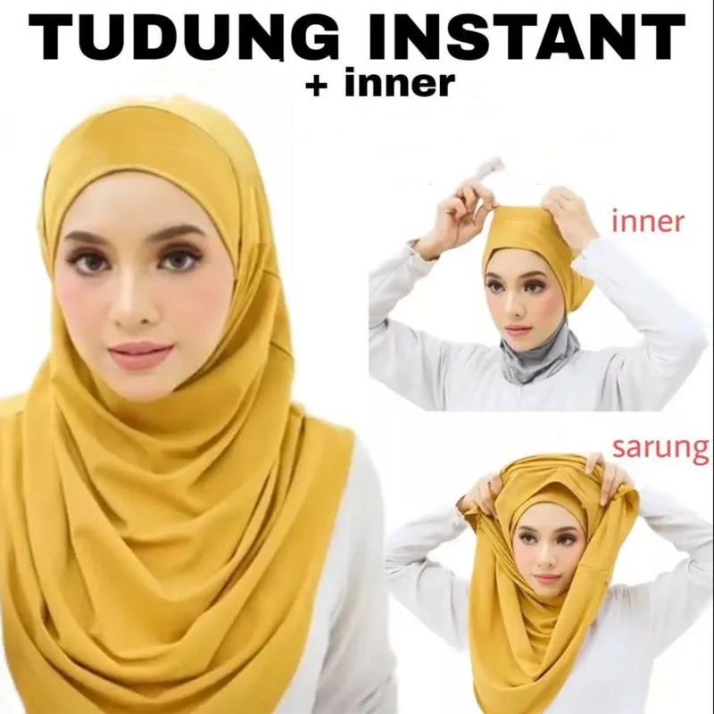 Plain Two-Piece Large Size Muslim Hijab With Inner Chin Part Women Amira Pull On Ready To Wear Top Quality