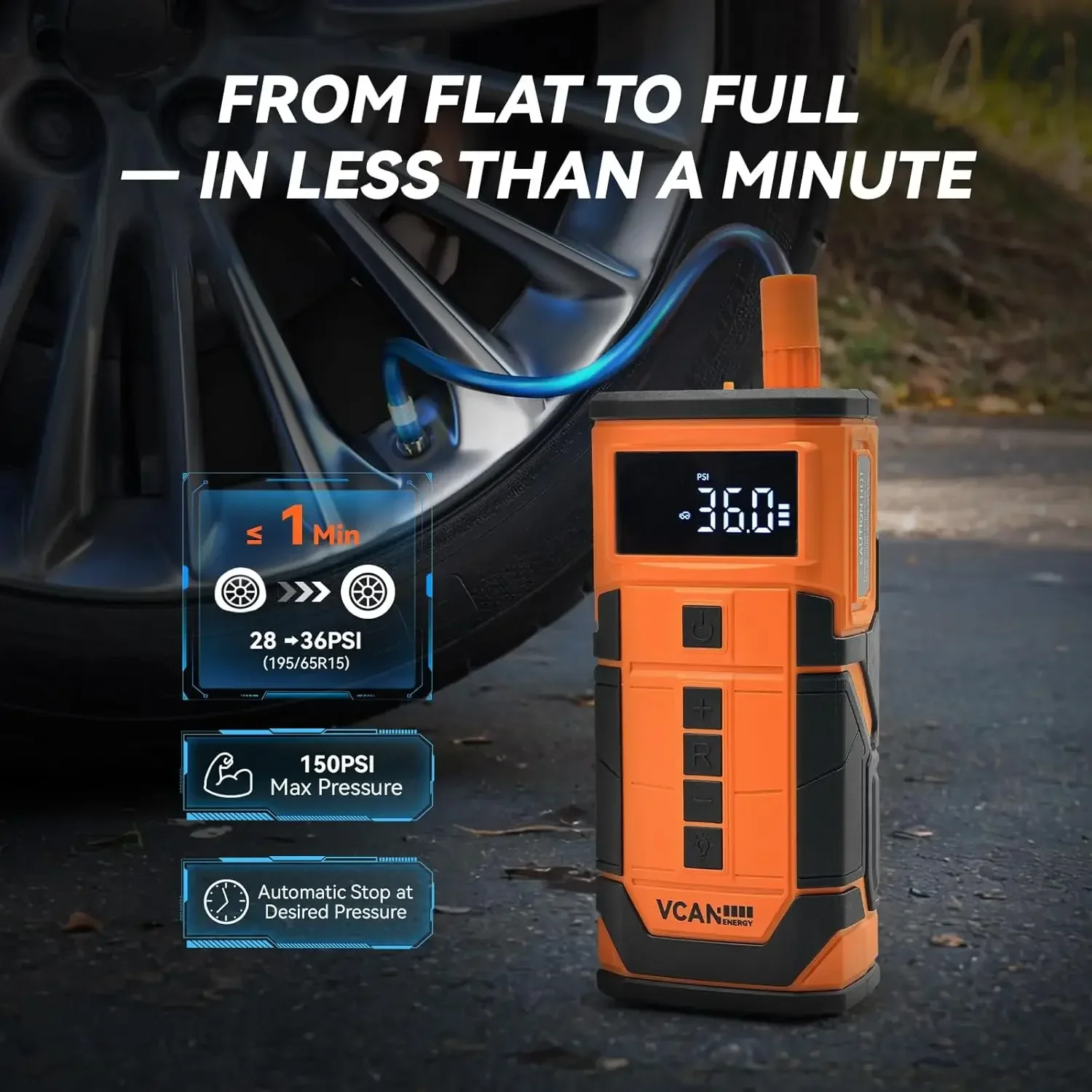 Jump Starter with Air Compressor, Roadside Emergency Car Kit with 12V Portable Battery Jump Starter & Tire Inflator for Cars, Tr