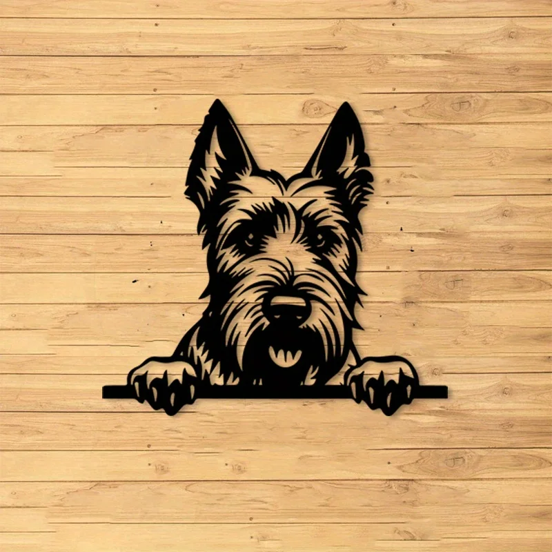 Arte de pared de metal con diseño de perro terrier escocés, decoración con silueta de perro de hierro para uso en interiores y exteriores, 1 unidad