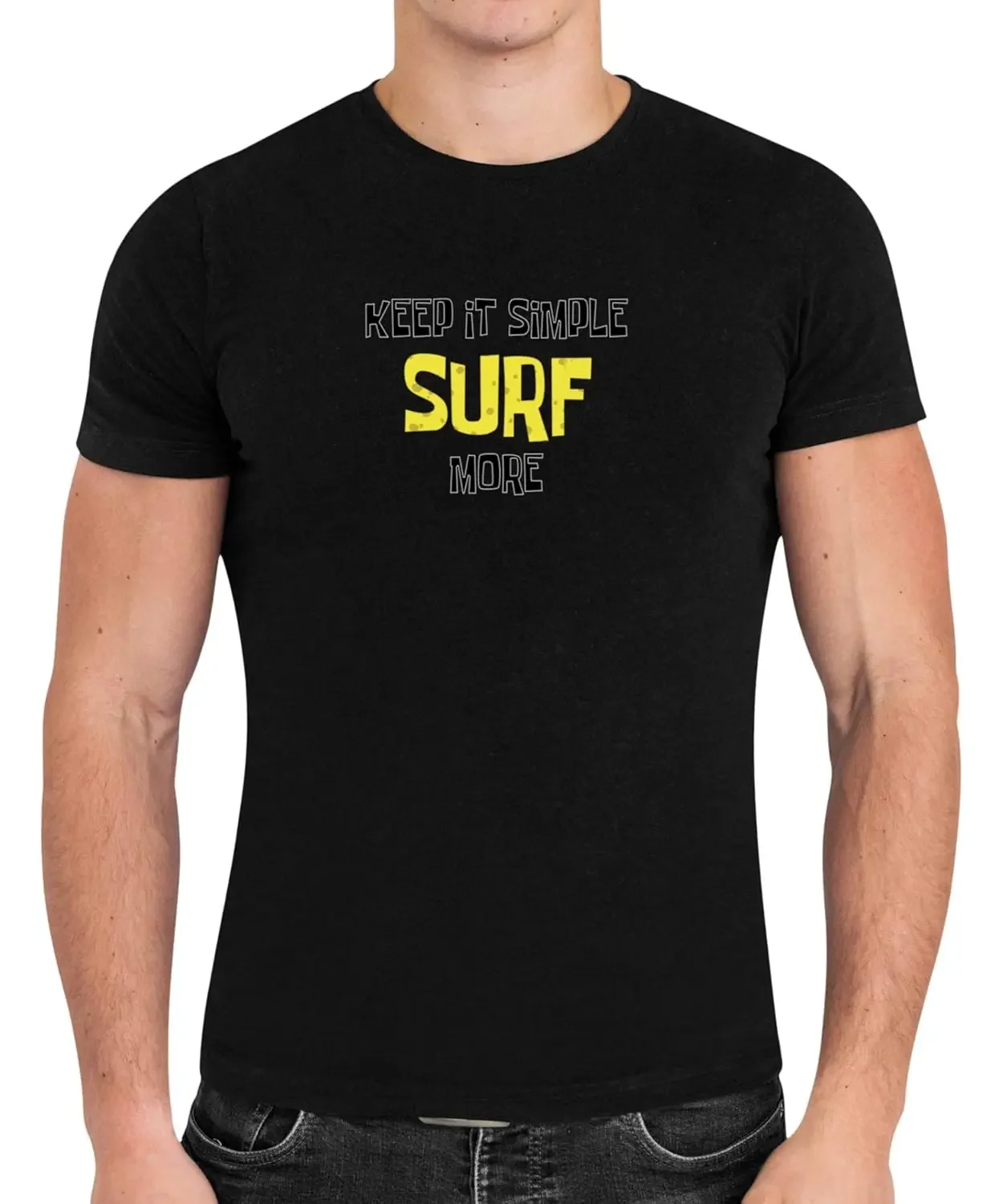 Novelty Gift Ideal Gift for Beach Lovers - Retro Wave Keep It Simple Men Women with Surf Quote Multi Size Black T-shirt