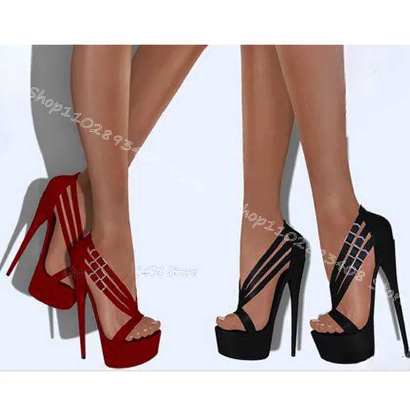 

Red Cover Heels Platform Sandals Open Toe Stiletto Ankle Buckle Shoes Summer Banquet Business Sandals 2024 Zapatos Para Mujere