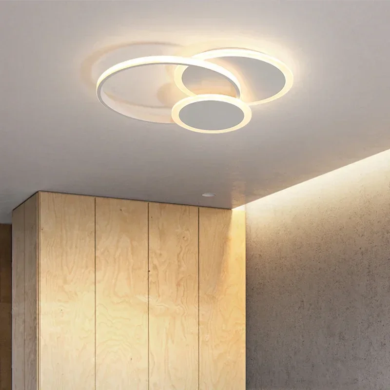 

Simple Modern LED Ceiling Light White round Chandelier Remote Control for Bedroom Living Room Kitchen Study - Energy Efficient