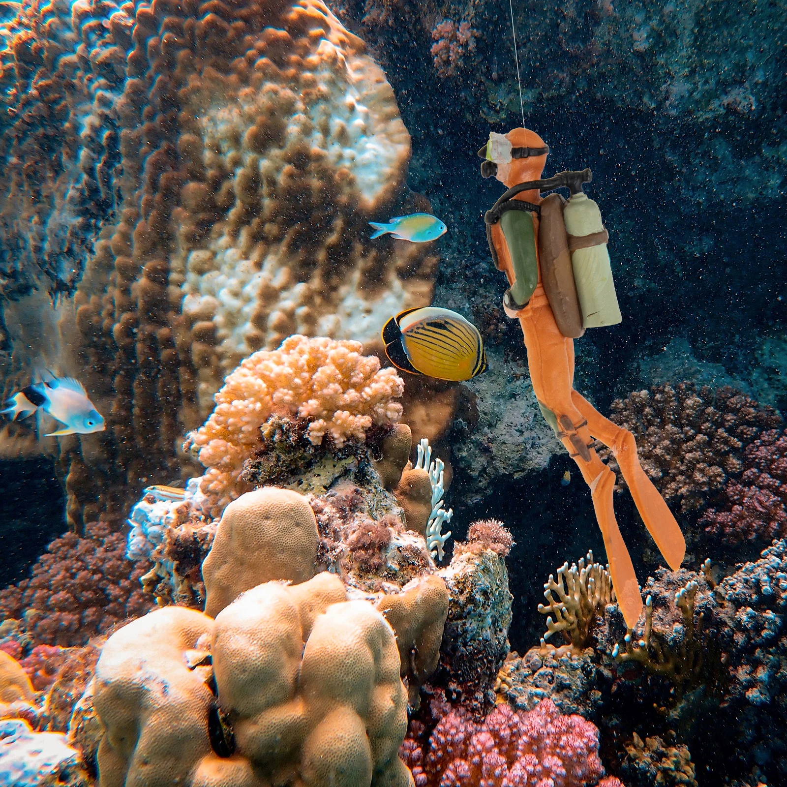 

Fish Tank Diver Man Decoration Scuba Aquarium Decorations Action Figure Diving for Submersible Realistic Figurine