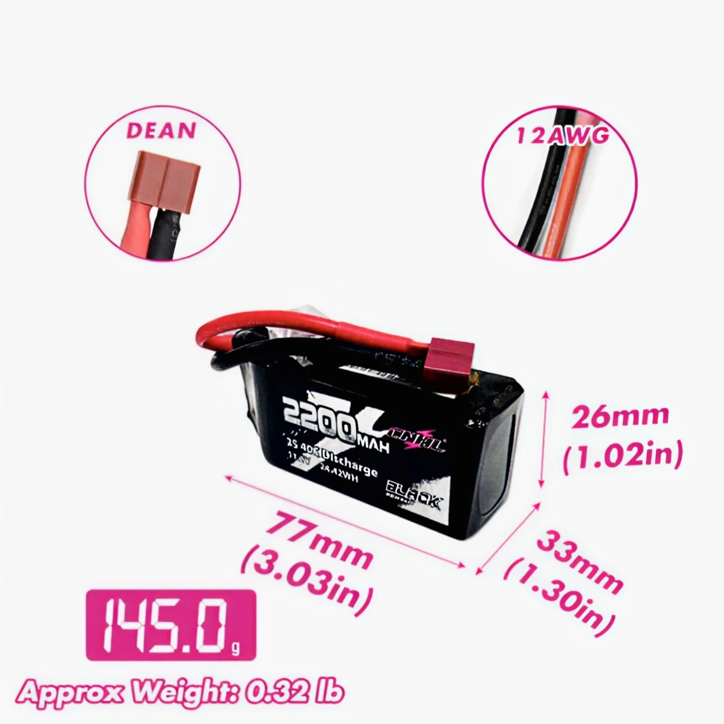 2pcs CNHL 3S Lipo Battery 40C 2200 mAh 11.1 V Short with Deans T Plug for RC Car Drone Aircraft Quadcopter Helicopter FPV