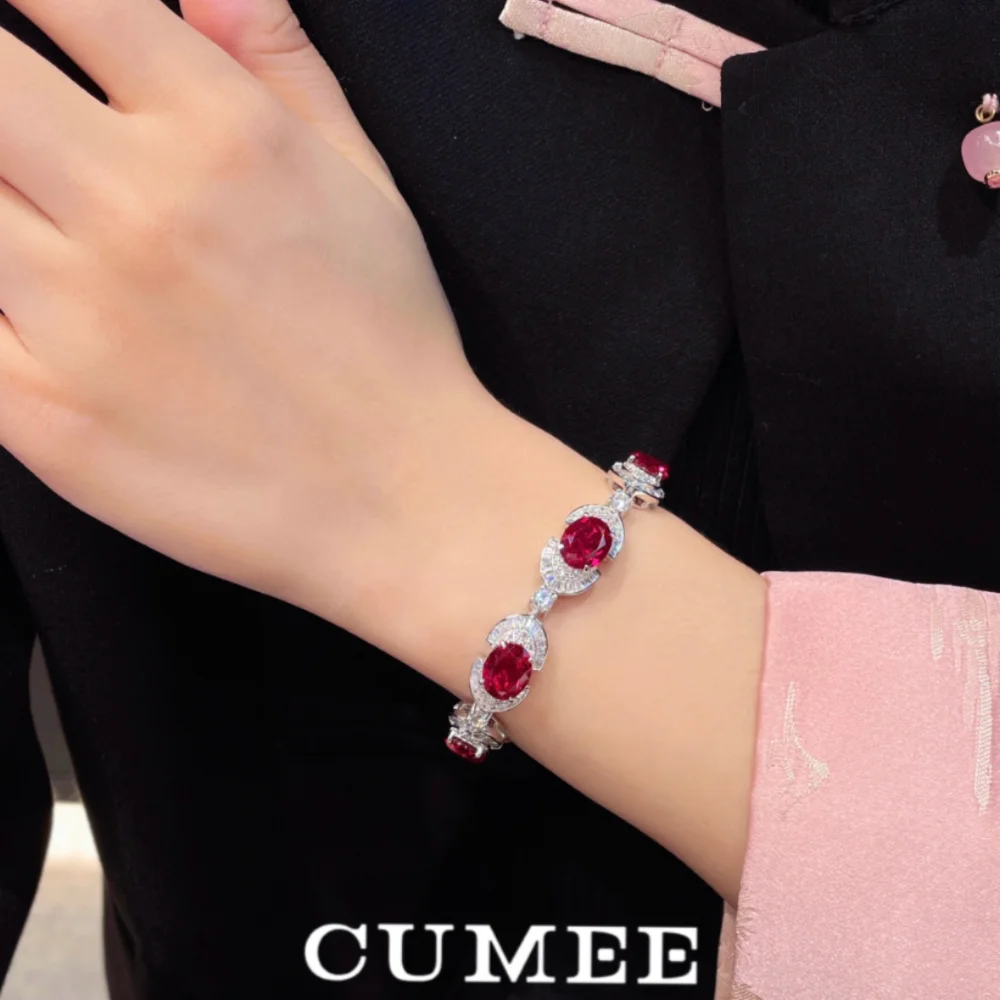 

CUMEE Fine Jewelry Lab Created Рубиновые браслеты Женские стерлингового серебра 925 пробы с покрытием из белого золота