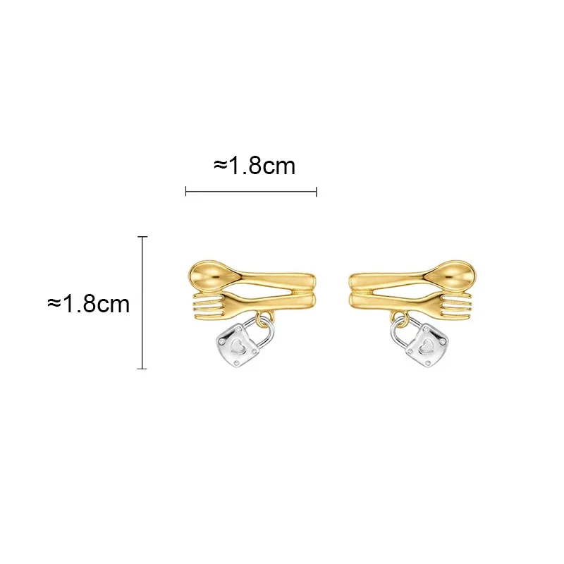 Double Color Cute Spoon Fork Stud Earrings for Charming Women Elegant Fashion Jewelry Personality Geometric Accessories