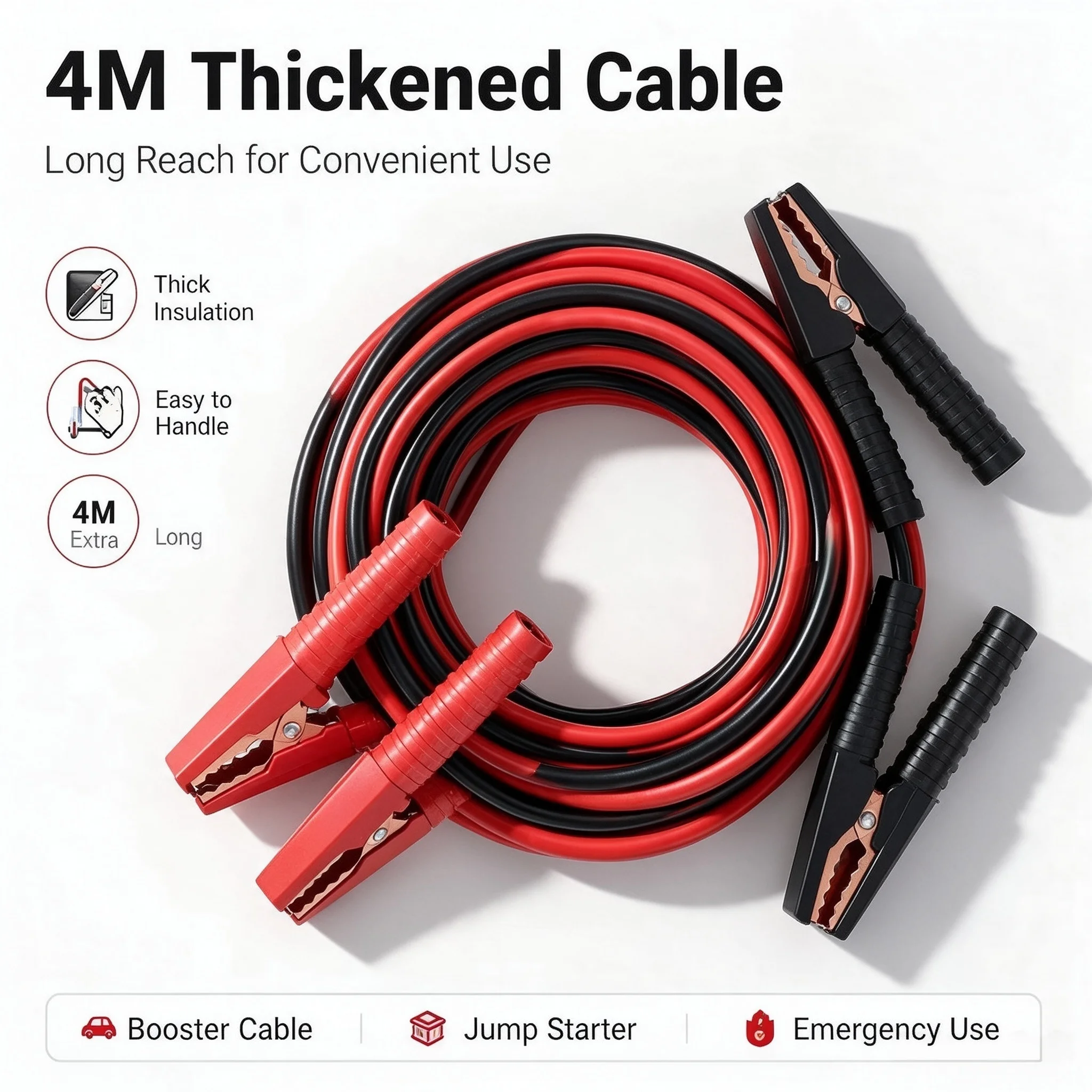 4-meter Fully Enclosed Car Battery Jumper Wire, Pure Copper Connection Wire, Thickened Jumper Wire, Jumper Wire Jumper Cable