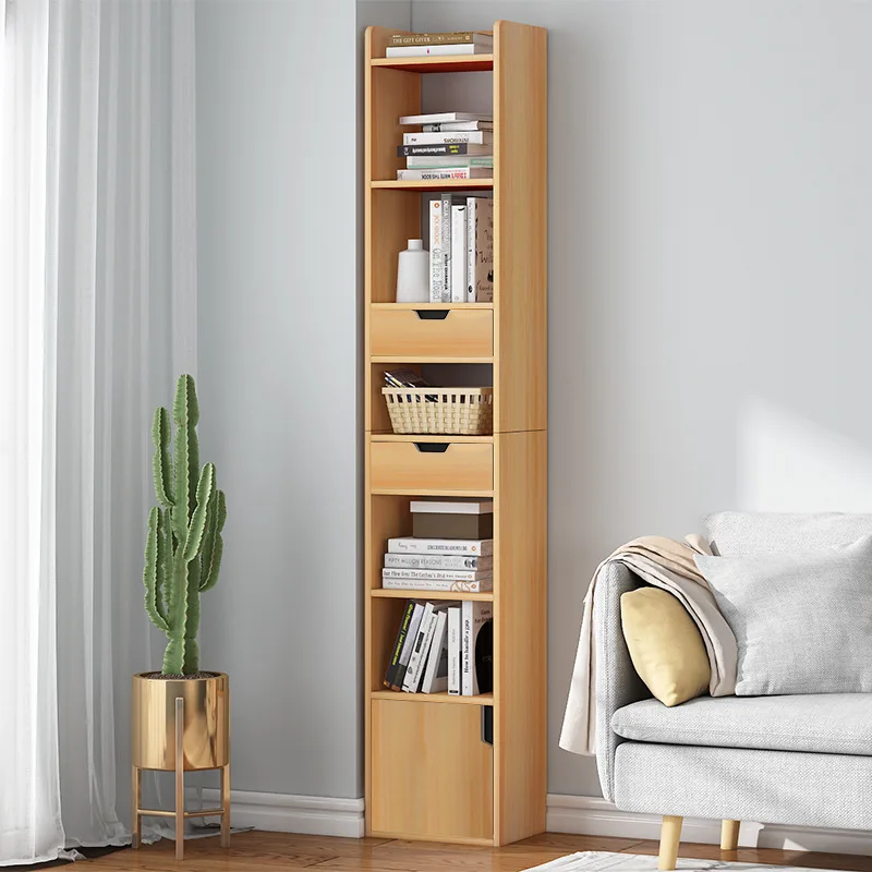 

Super narrow bookcase, bookshelf floor-to-ceiling simple living room, small storage cabinet, household locker with door and seam