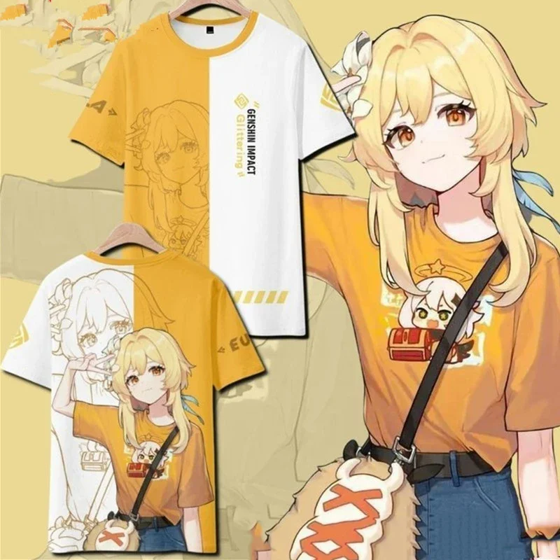 Popular Game Genshin Impact T-shirt 3D Lumine Print Unisex t shirts Fashion Harajuku Short Sleeve Crew Neck Tops Summer Clothing