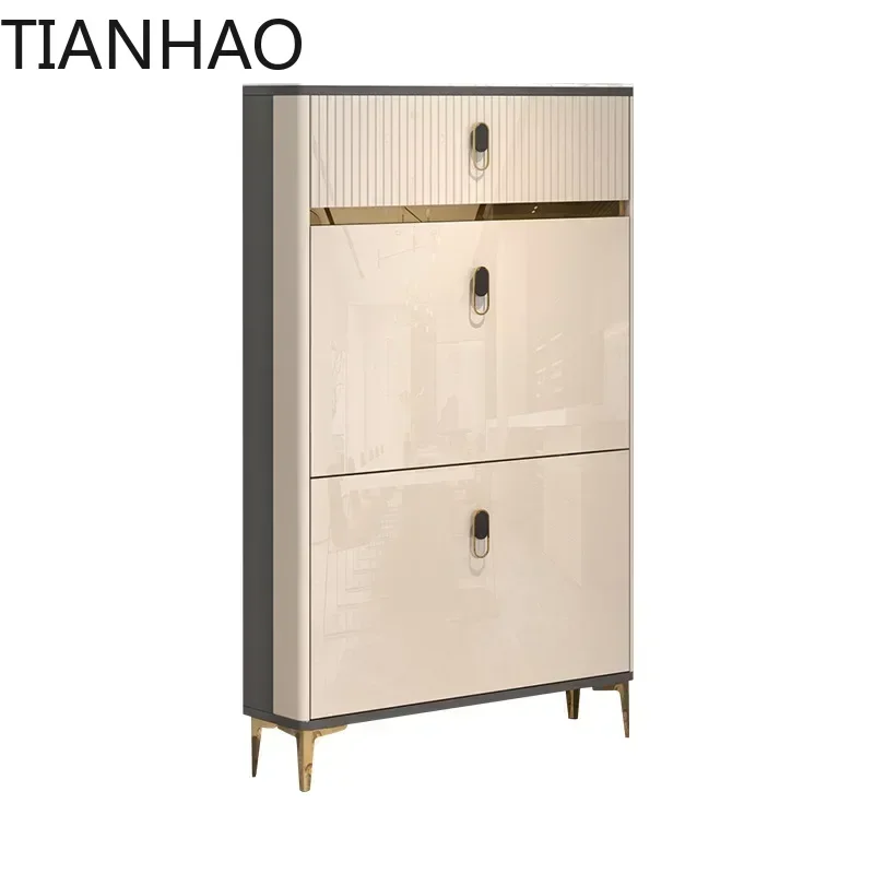 Premium products Luxury Modern Tipping bucket Shoe Cabinets Storage saloon Loset Ultra-thin Shoe Rack Space Saving Shoe Organize