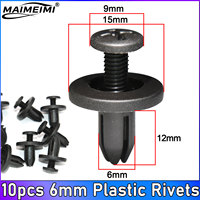 10pcs 6mm Door Panel Clip Fastener Rivet Bumper Clip Retainer Car Interior Retaining Accessories Car Fastener Clip Mixed