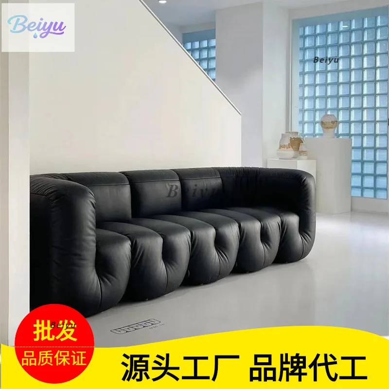 

Nordic medieval fist U-shaped module sofa Italian designer B & B retro black leather sofa