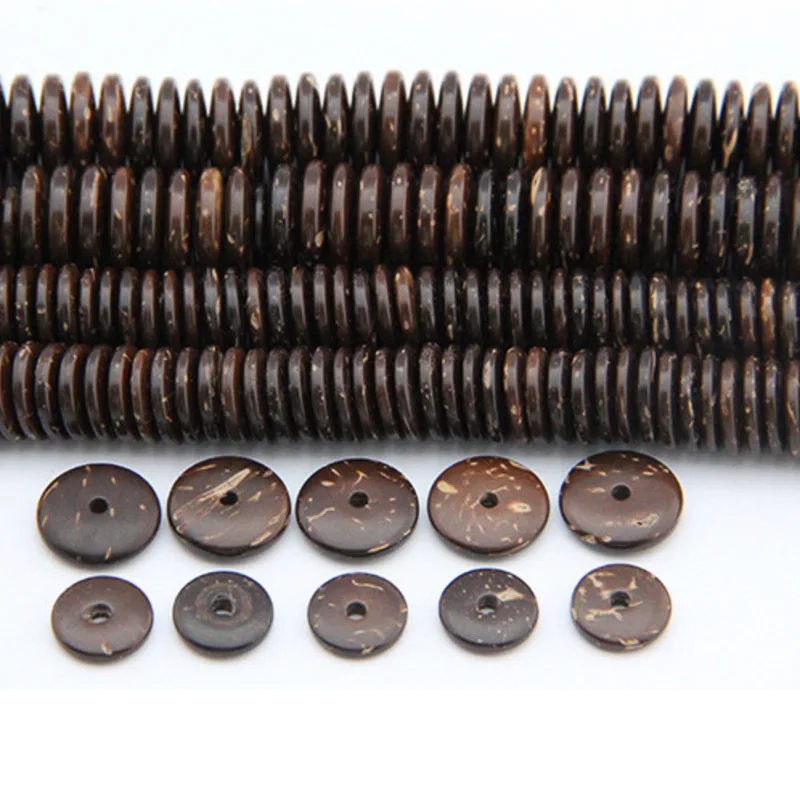 100 Stück natürliche Kokosnuss-Perlen, 8/10/12 mm, rund, flach, mit Löchern für Armbänder, DIY-Halsketten, Schmuckherstellung
