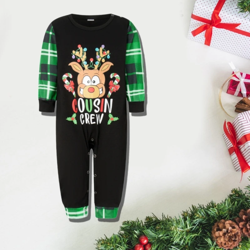 Christmas Family Home Wear Set with Deer Print Plaids Patchwork Pajamas