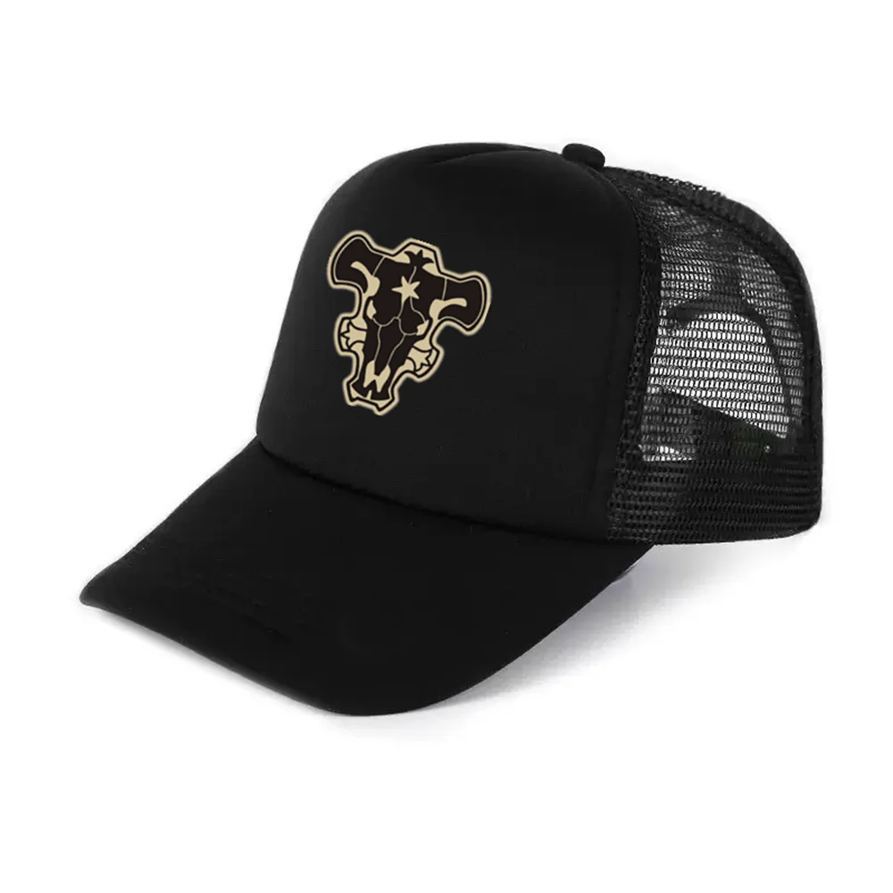 Berretto da baseball anime Trifoglio nero Logo dell'imperatore Asta Cappello da cavaliere magico Cosplay Cappelli in rete stampati Regalo con emblema regolabile unisex