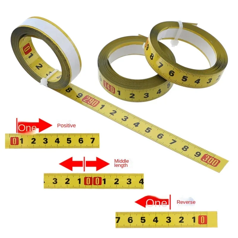 Metric Paste Ruler 1-5 M Woodworking Guide Rail Flat Ruler with Glue Metal Adhesive Ruler without Radian