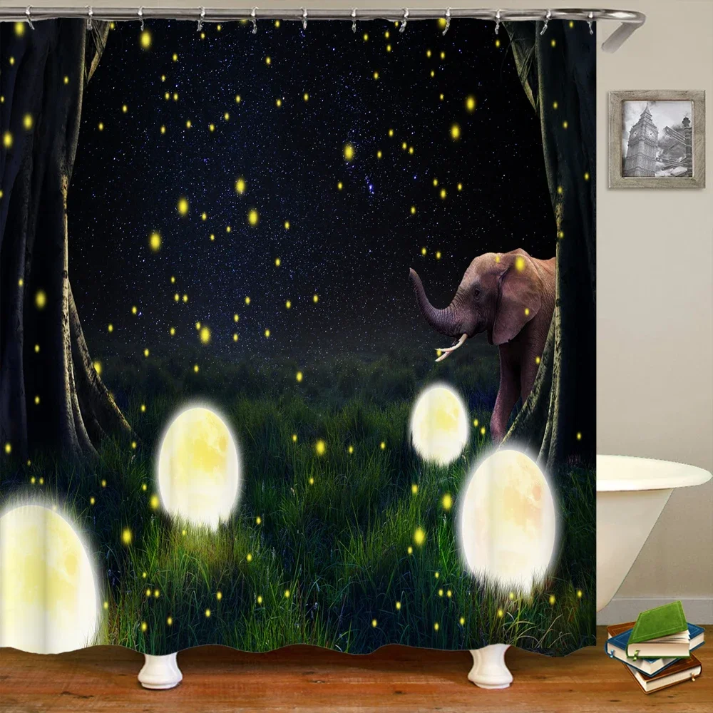 Shower Curtain Fantasy Starry Sky Forest Scenery 3D Printing Shower Curtain Polyester Waterproof Home Decor Curtain 180x180cm