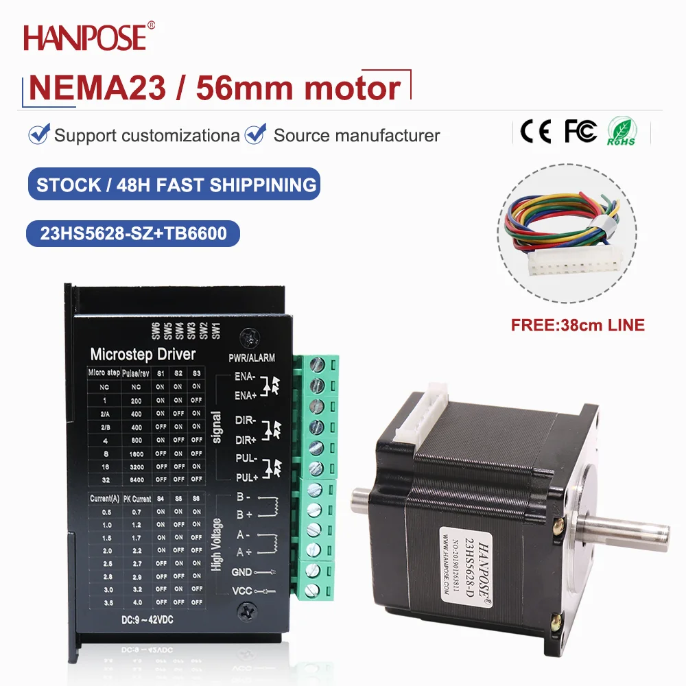 Dual axis stepper motor torque 1.26N. m current 2.8A model 23HS5628-SZ+Tb6600 driver stable operation at high speed
