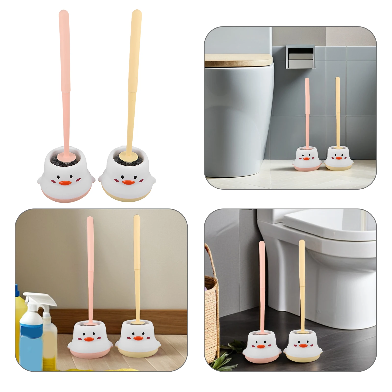 

2Pcs Toilet Brush and Holder Freestanding Plastic Long Handle Bathroom Cleaning Tool Multifunctional Scrub Brush for Home