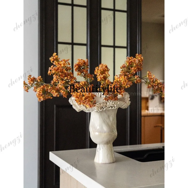 Handmade beige manor literary flower ware living room hotel high-end vase ornament