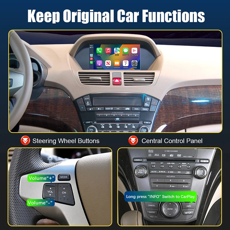 Android Auto Wireless Carplay Box For Acura MDX 2007 -2013 Module Car Play AirPlay Mirror Link Interface Support Camera MIC Maps