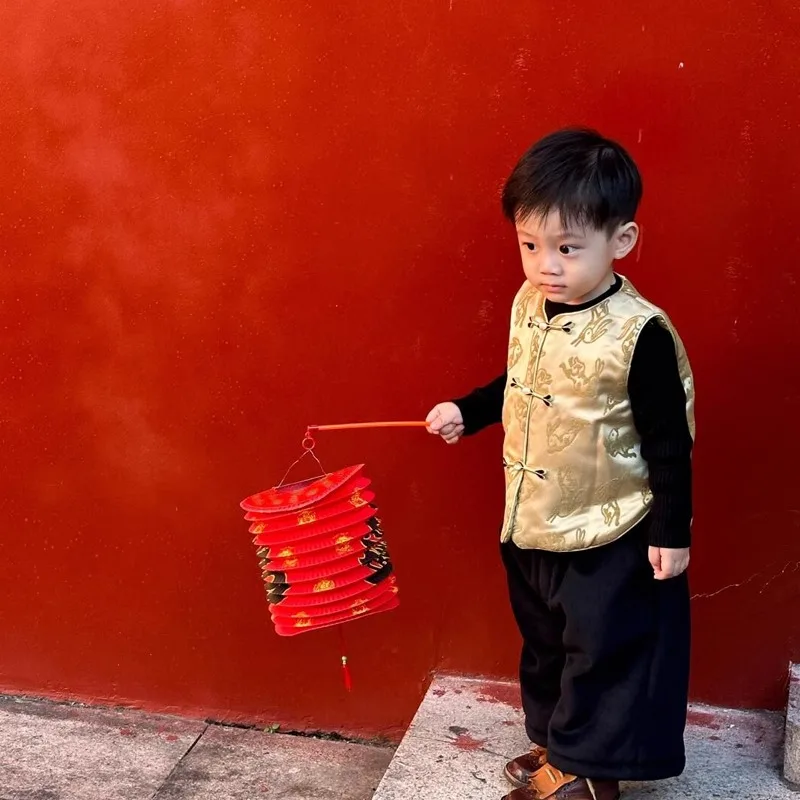 

Хлопковый жилет с вышивкой для мальчика на год, традиционная китайская одежда для празднования Нового года, модная одежда для мальчиков