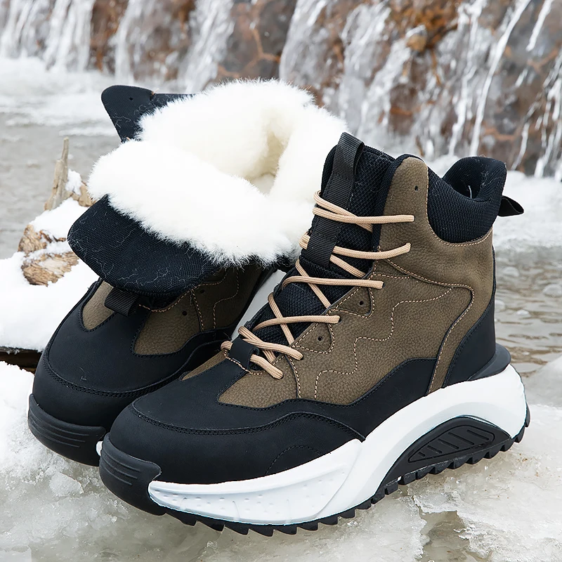 New Snow Boots Men Winter Shoes Casual Warm Lace Up Sneakers Youth Thick Plush Outdoor High Top Cold-resistant Ankle Boots